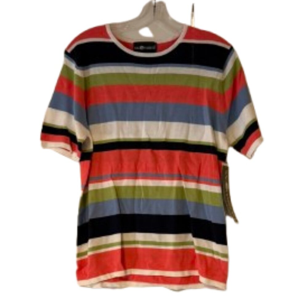 Sag Harbor Multi-Colored Striped Short Sleeve Sweater - Medium